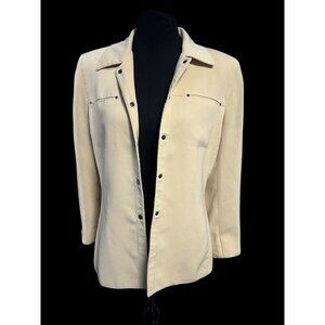 TAHARI Button-Up Blazer Jacket WOMEN SIZE 8 Beige Front Pockets CASUAL OFFICE
